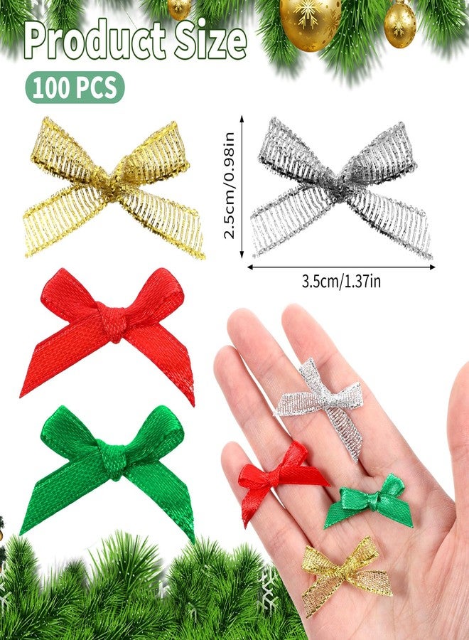 Tweruna 100 PCS Christmas Tiny Bows, Christmas Tree Bows Decor, Mini Gift Wrapping Ribbons Bow Ornaments, Bows for Crafts Home Decor Tree Decor Gifts Wrapping(Gold, Silver, Red, Green) - Image 2